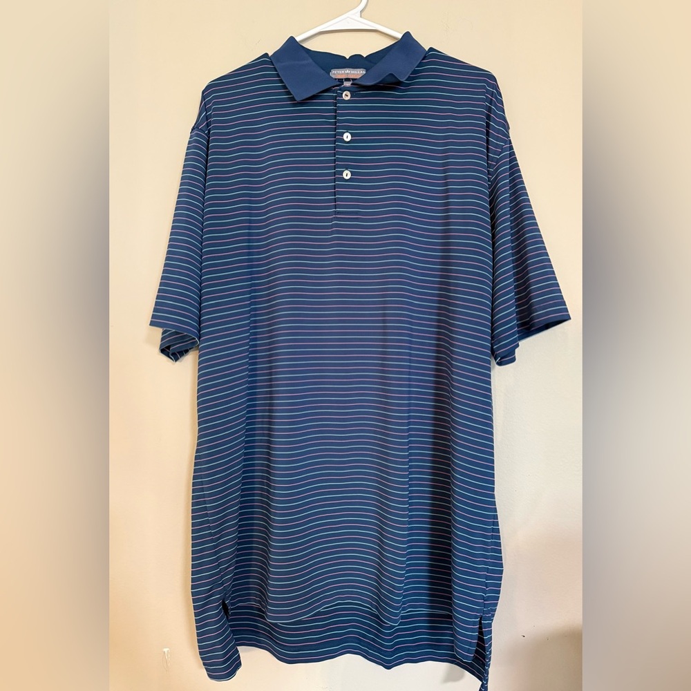 Peter Millar Navy Striped Summer Comfort Men's Polo Short Sleeve